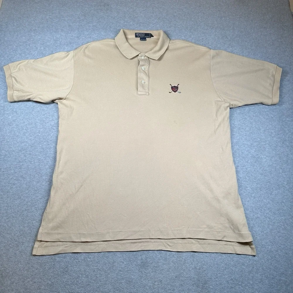 Vintage‎ Polo Ralph Lauren Golf Polo Shirt Beige Men's Large Pony